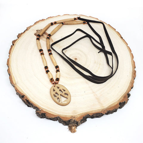 Antique Buffalo Bone Wolf Paw Necklace; SunHeart Rises Designs