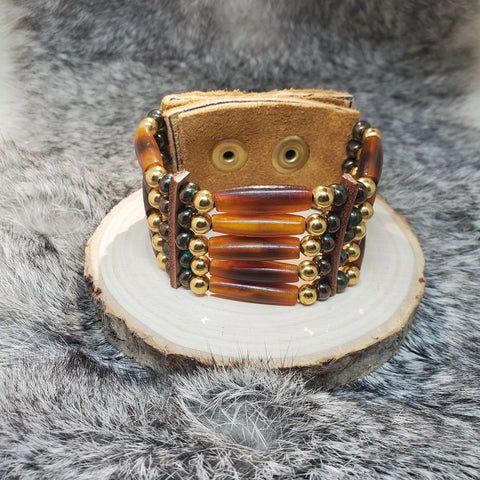 5 Row Cuff Bracelet - Amber Horn