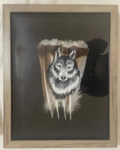 Wolf - Framed Painted Turkey Feathers