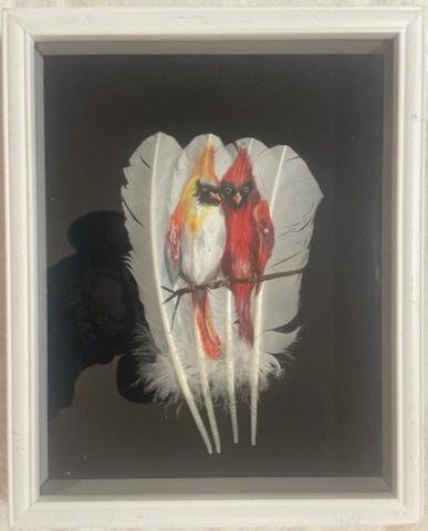 Cardinals - Framed Painted Turkey Feathers
