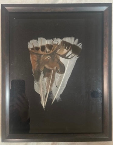 Moose - Framed Painted Turkey Feathers