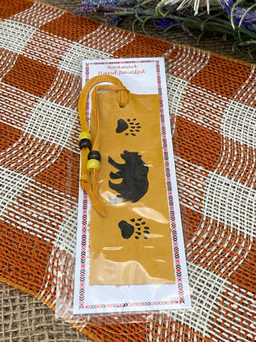 Leather hand-painted bookmarks - Bear/Bear Paws; by Nica's
