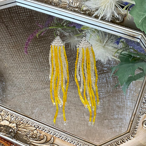 Jellyfish Fringe Earrings - Yellow & Silver
