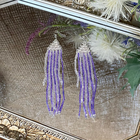 Jellyfish Fringe Earrings - Purple & Silver