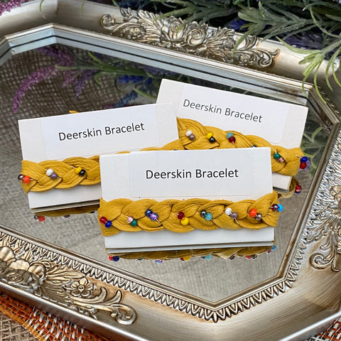 Tan Deerskin Beaded Bracelets; by Lillian Indiancrafts