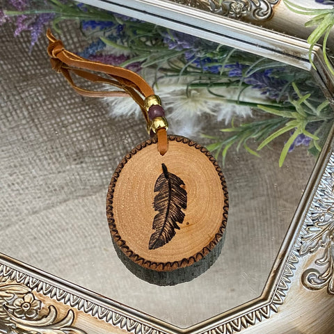 Handmade Wooden Ornaments - Feather; Lillian's Indiancrafts