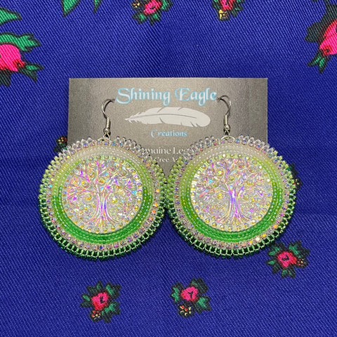 Large Green Tree of Life Beaded Earrings