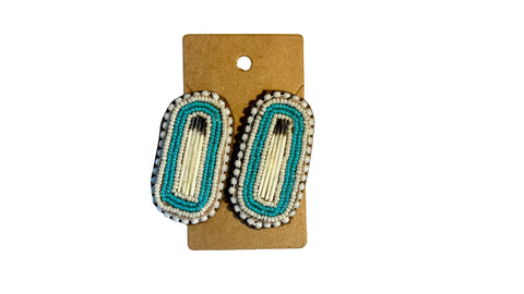 Turquoise beaded earrings with Porcupine Quill; By Auntie Maymie & Nana Creations