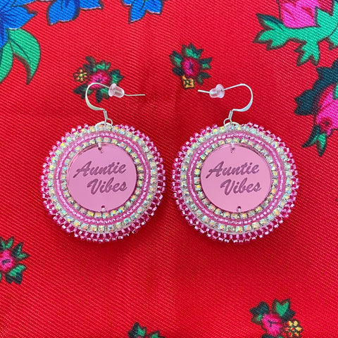 Pink "Auntie Vibes" Beaded Earrings