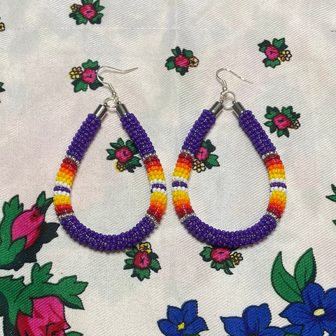 Purple Beaded Loop Earrings