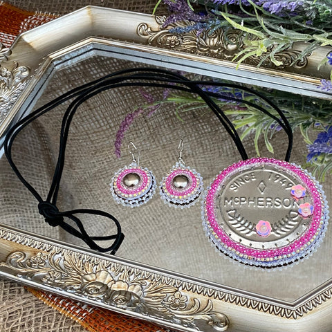 Beaded Tobacco Tin Earring and Necklace Set