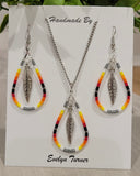 Teardrop Feather Necklace & Earring Set - various colours; Handmade by Evelyn Turner