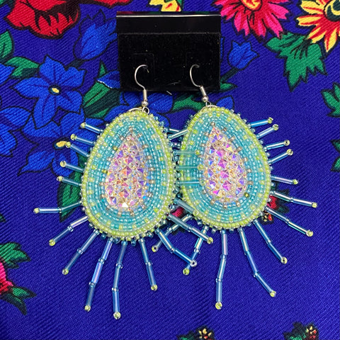 Light Blue & Lime Beaded Earrings