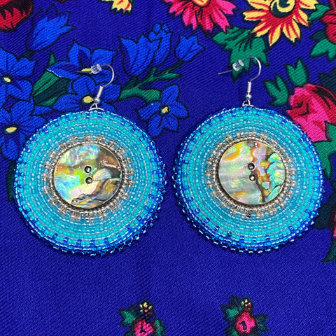 Turquoise & Royal Blue Beaded Earrings with Abalone