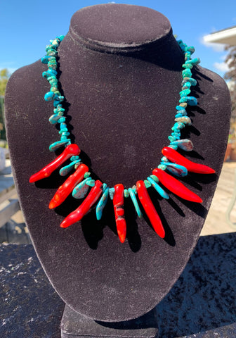 18" Necklace with Genuine Turquoise & Coral