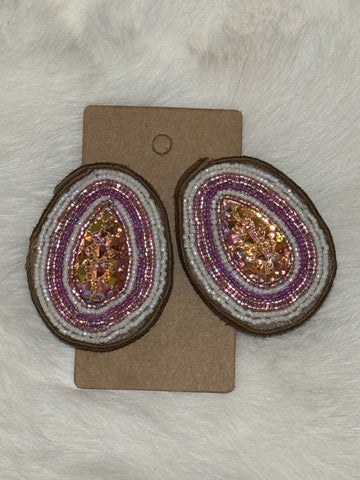Orange Cab Pink, White & Purple Beaded Earrings; by Auntie Maymie & Nana Creations