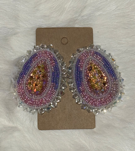 Orange Cab Pink & Purple Beaded Earrings; by Auntie Maymie & Nana Creations