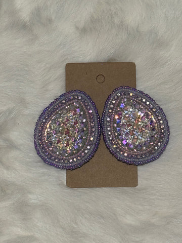 White Cab Purple Beaded Earrings; By Auntie Maymie & Nana Creations