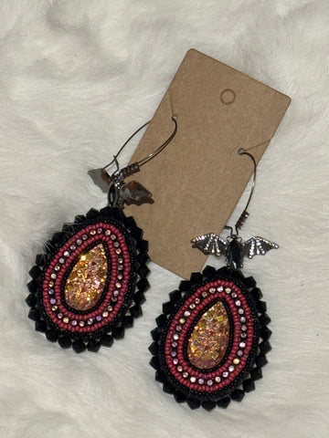 Orange Cab Black and Red Bat Beaded Earrings; by Auntie Maymie & Nana Creations