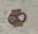 White & Gold Heart Cab Earrings; by Auntie Maymie & Nana Creations