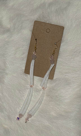 Pink Heart Double Dentalium 2 Tier Earrings; by Auntie Maymie & Nana Creations