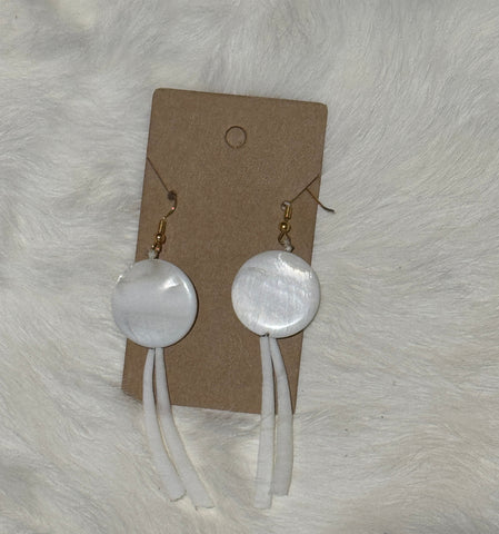 Round White Double Dentalium Earrings; by Auntie Maymie & Nana Creations