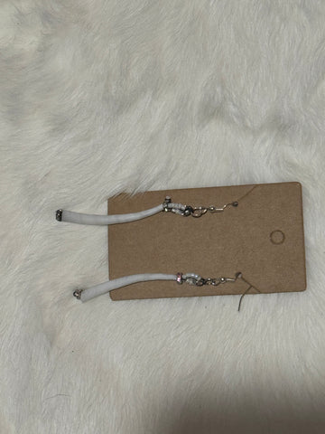 Single Dentalium Looped White Bead Earrings; by Auntie Maymie & Nana Creations