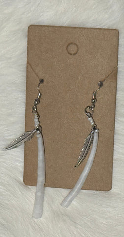 Single Dentalium Feather Earrings; by Auntie Maymie & Nana Creations