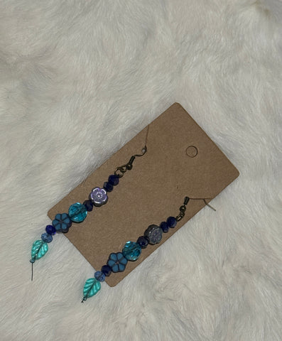 Blue Flower Beaded Earrings; by Auntie Maymie & Nana Creations