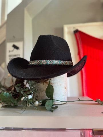 Black hat with removable beaded band; by Auntie Maymie & Nana Creations