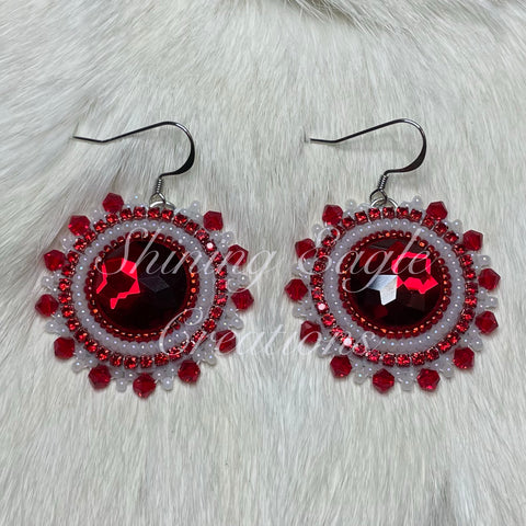 Red & White Beaded Earrings