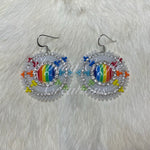 White & Rainbow Beaded Earrings