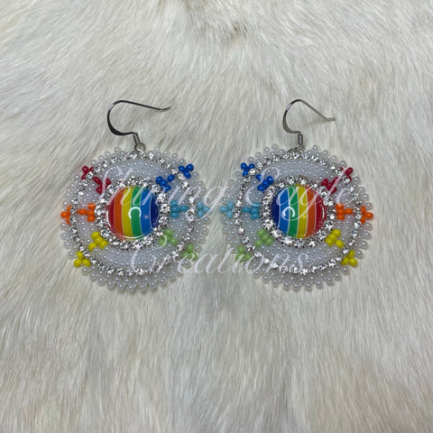 White & Rainbow Beaded Earrings