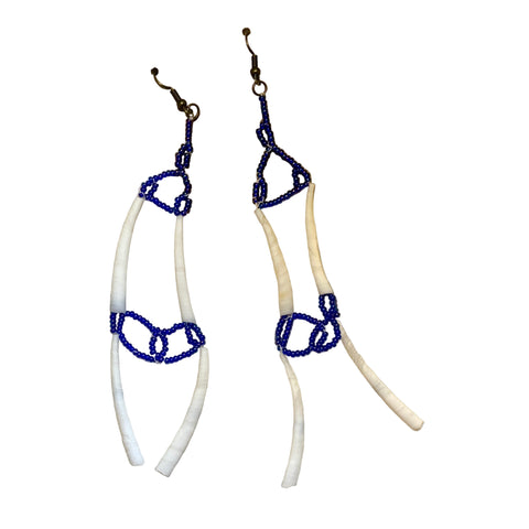 Double Dentalium 2 Tier Blue Looped Bead; By Auntie Maymie & Nana Creations