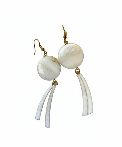 Round White Double Dentalium Earrings Gold By; AuntieMaymie & Nana Creations