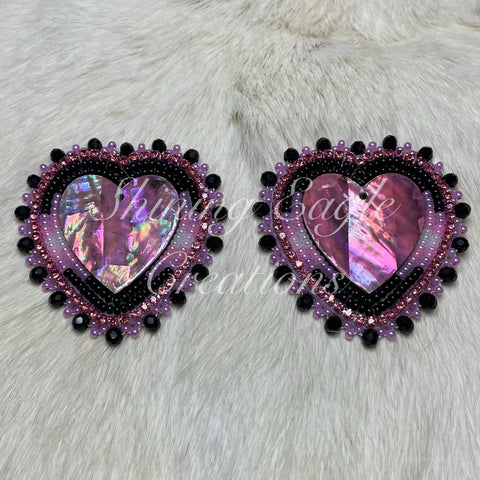 Pink & Black Beaded Heart Earrings