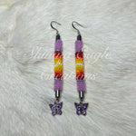 Pink Beaded Rope Earrings with Charm