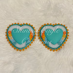 Turquoise & Orange Large Beaded Heart Earrings