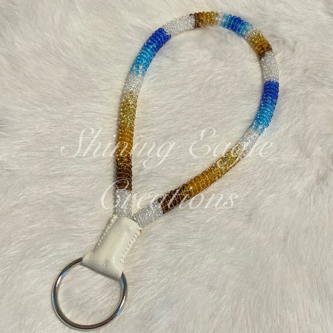 Brown & Blue Beaded Wristlet