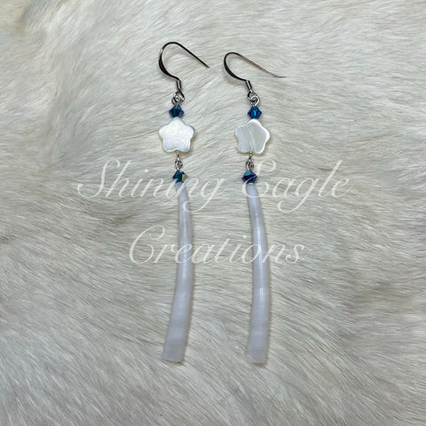 Blue Dentallium Shell Earrings