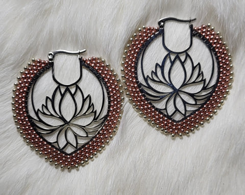 Beaded Water Lily Hoops; by Caroline Lackey's Hand Made Crafts