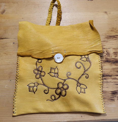 Leather Purse with Flower Sketching; by Caroline Lackey's Hand Made Crafts