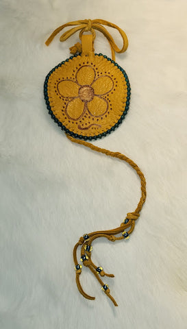 Small Circle Mirror Hanging Hide with Flower and Beads