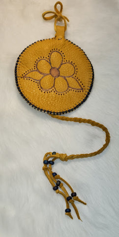 Large Circle Mirror Hanging Hide with Flower and Beads