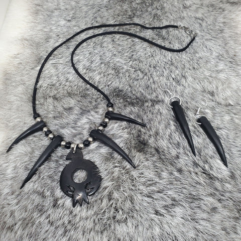 Black Buffalo Horn Eagle Talon Necklace & Earring Set; SunHeart Rises Designs