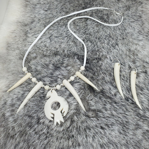 White Buffalo Bone Eagle Talon Necklace & Earring Set; SunHeart Rises Designs