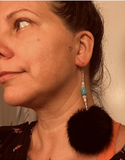Turquoise Earrings w/Rabbit Fur by Painted Loon