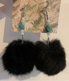 Turquoise Earrings w/Rabbit Fur by Painted Loon