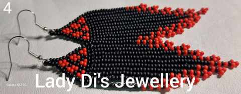 Fringe Earrings - Black & Red