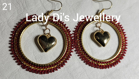 Round Earrings - Red & Gold
